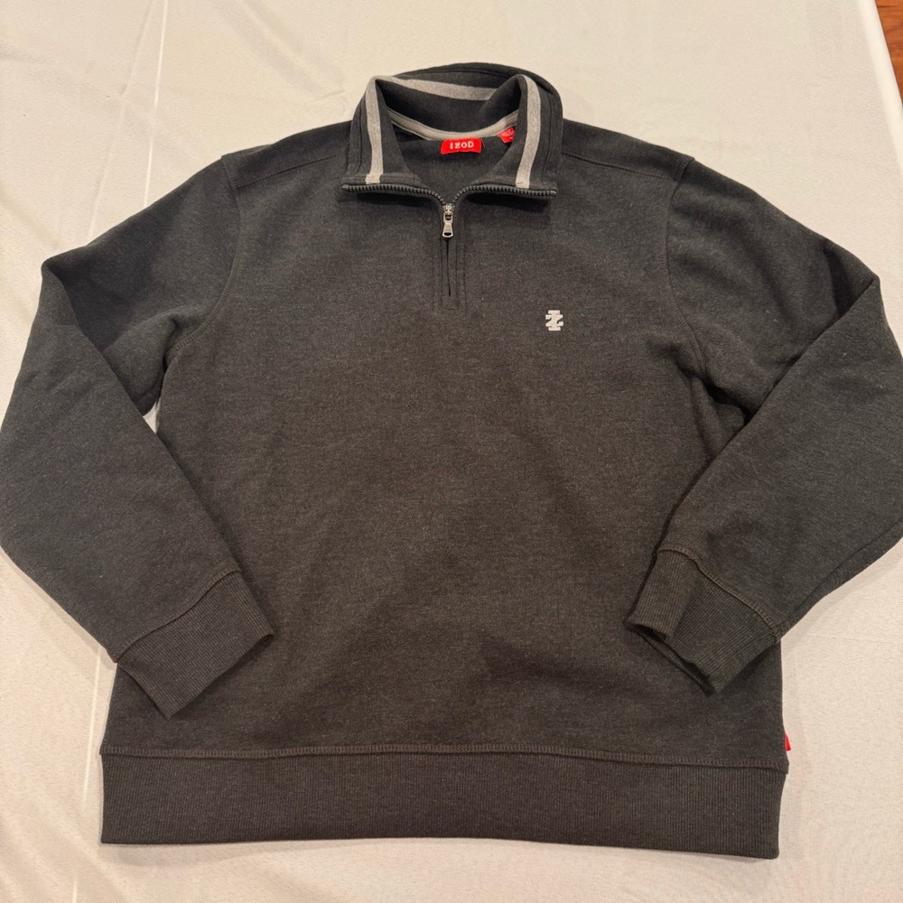 IZOD Mens Gray Pullover sweater Sweatshirt 1/4 zip Sz medium